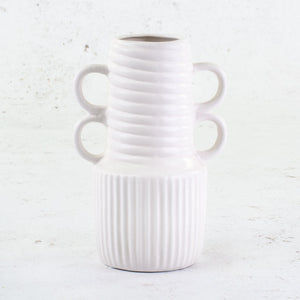 Vase, 4 Handles, Ceramic, White, H20cm