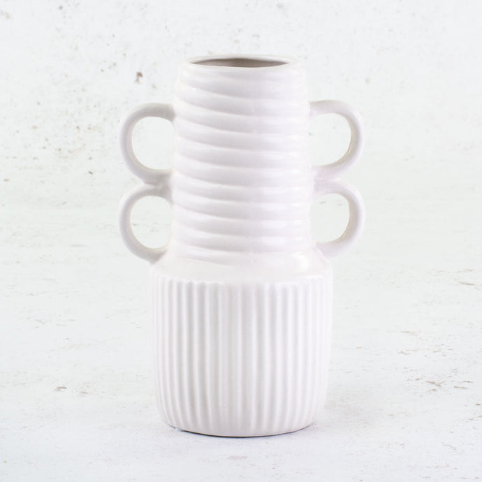 Vase, 4 Handles, Ceramic, White, H20cm